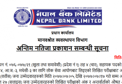 Nepal Bank Limited- Final Result Level 4 Assistant (Province No. 1)