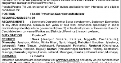 Province 2 Chief Minister Beti Padhau Beti Bachau Program Vacancy for Social Mobilizer