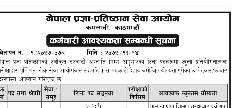 Nepal Pragya Pratisthan Vacancy notice