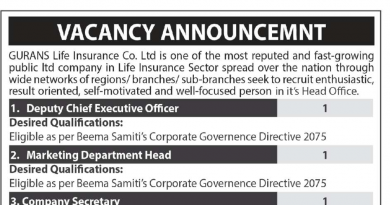 GURANS Life Insurance Vacancy