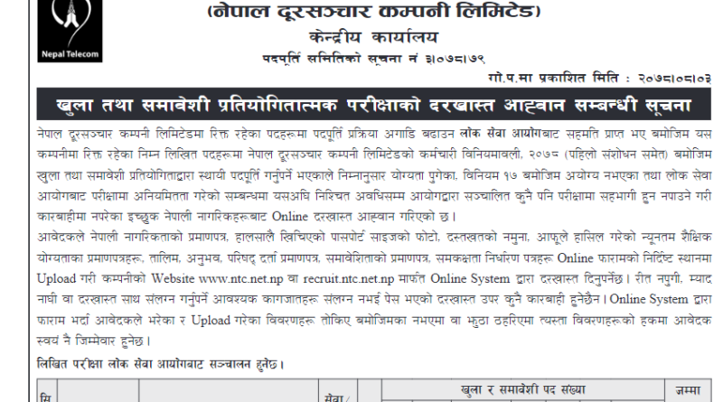 Nepal Telecom Vacancy 2078