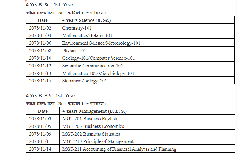 4 Yrs BBS, B.Sc, B.A, B.d 1st Year Exam Routine 2078 ~ Hamrogyan