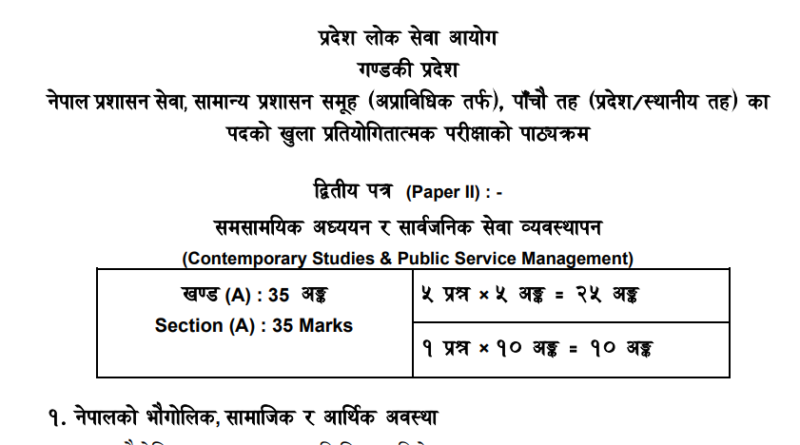 Gandaki Pradesh Loksewa aayog 5th Level Syllabus : ppsc.gandaki.gov.np